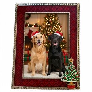 Christmas picture frame, metal, enamel, rhinestones, heavy weight, sturdy